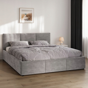 Łóżko tapicerowane Nela 160×200 cm – szare, z pojemnikiem i stelażem HLR-22