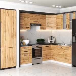 MEBLE KUCHENNE KUCHNIA ZESTAW SZAFKI MODUŁOWE BLAT JOLA NAROŻNA DĄB WOTAN